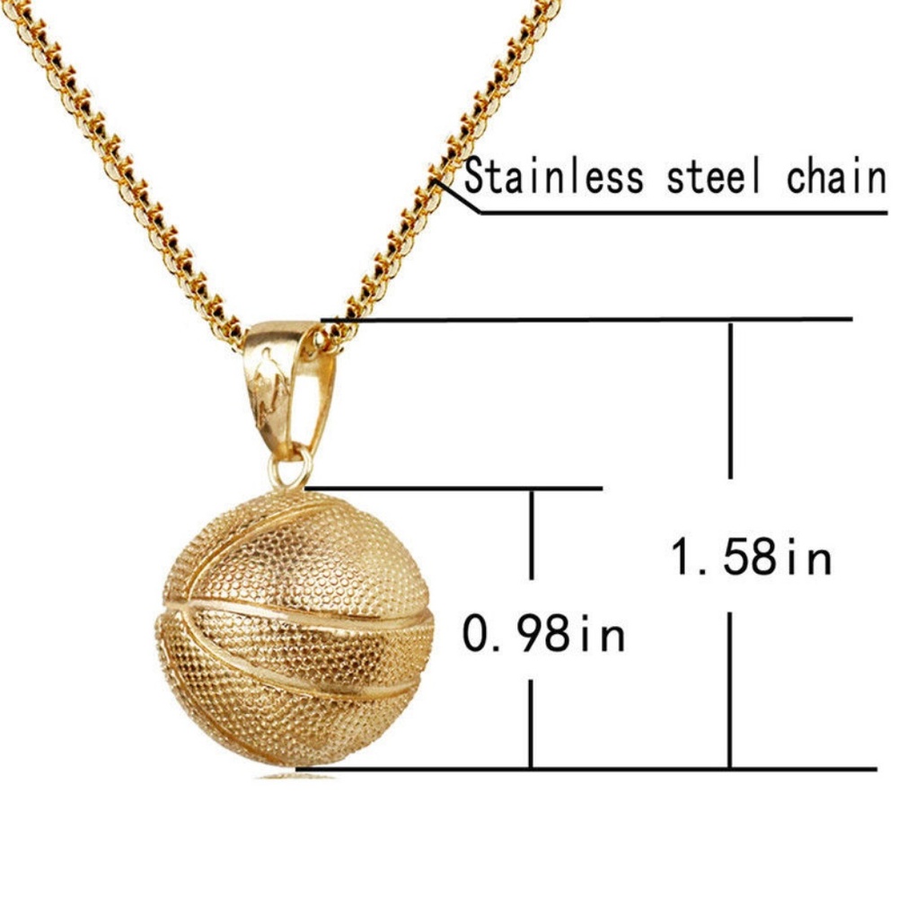 3D Basketball Gold Color Pendant Chain - New - Picture 4 of 5